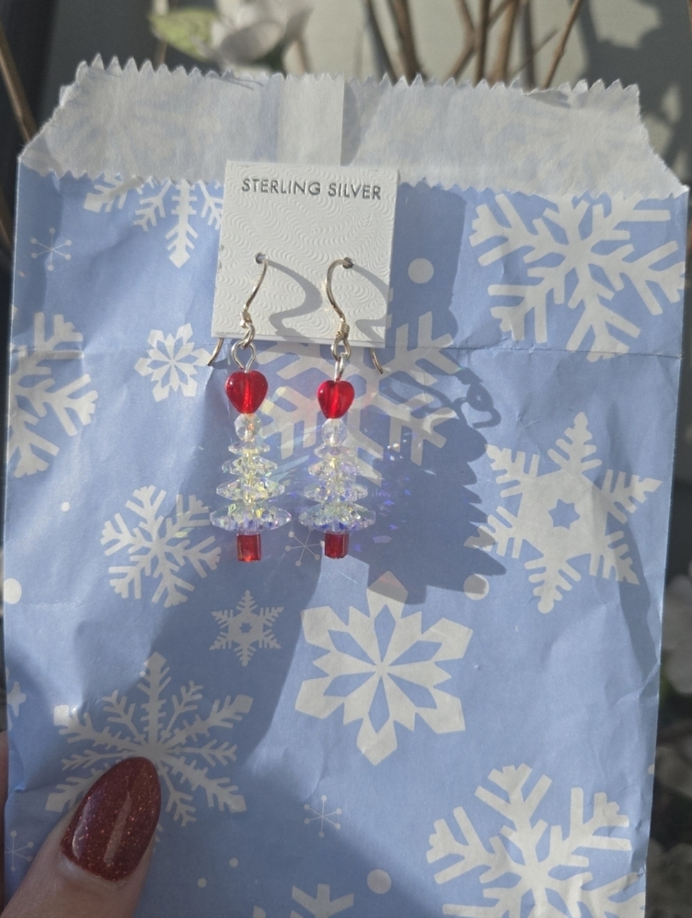 Sun Catcher Handmade Earrings Tree With Red Heart Accent Sterling Silver NEW